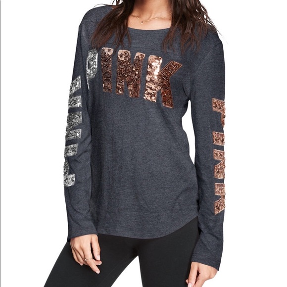 VS PINK bling logo long sleeve campus Tee NIP - Picture 3 of 4